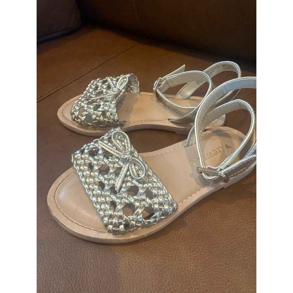 J.Crew Crewcuts Girls Metallic Gold Woven Bow Ankle Strap Sandals K10 BY295